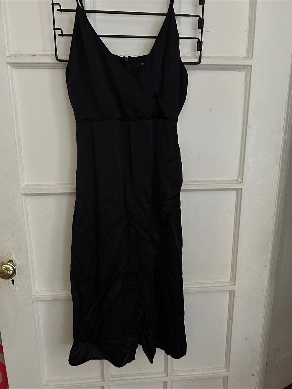 Madewell Black V-Neck Midi Slip Dress with slit